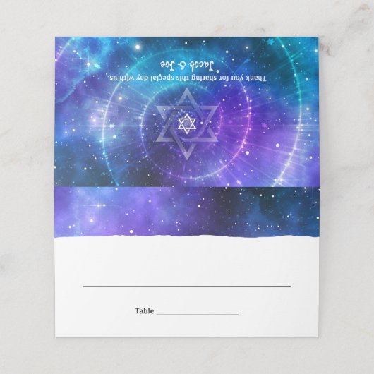 Star of David Paarse Blauwe Waterverf Galaxy Gevou Plaatskaartje (Buitenkant ongevouwen)