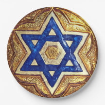 Star of David Paper Borden, 9" rond papier Bord