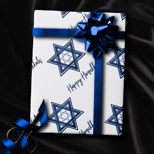 Star of David Pattern | Blauw Modern Gelukkig Chan Cadeaupapier