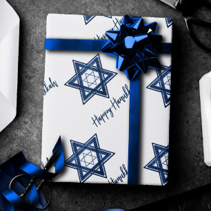 Star of David Pattern   Blauw Modern Gelukkig Chan Cadeaupapier