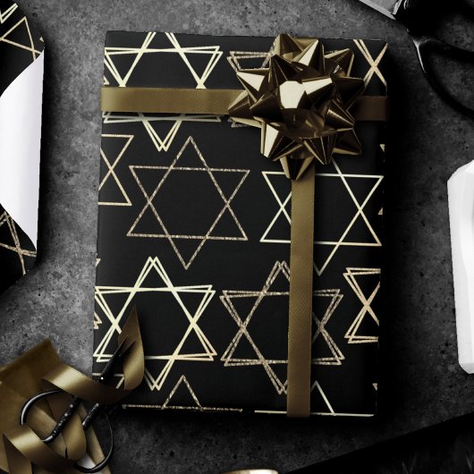 Star of David Pattern | Modern goud op zwart Cadeaupapier