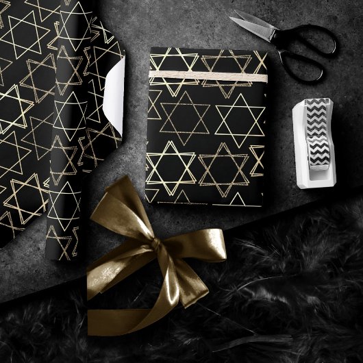 Star of David Pattern | Modern goud op zwart Cadeaupapier