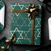 Star of David Pattern | Modern van goud op groen Cadeaupapier