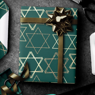 Star of David Pattern Modern van goud op groen Cadeaupapier
