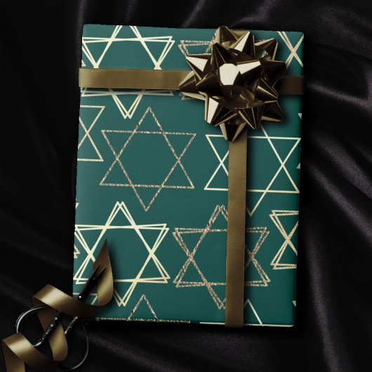 Star of David Pattern | Modern van goud op groen Cadeaupapier