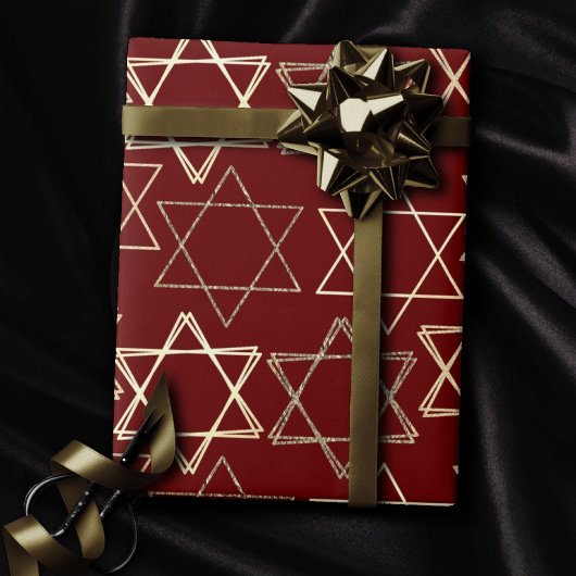 Star of David Pattern | Modern van goud op rood Cadeaupapier