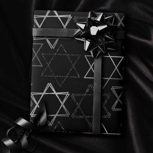Star of David Pattern | Modern van zilver op zwart Cadeaupapier