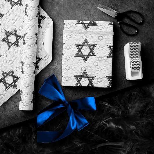 Star of David Pattern | Modern van Zwart op Wit Cadeaupapier