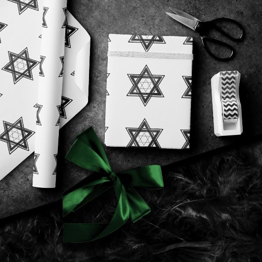 Star of David Pattern | Modern Zwart op Wit Cadeaupapier
