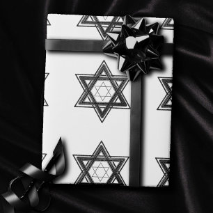 Star of David Pattern Modern Zwart op Wit Cadeaupapier