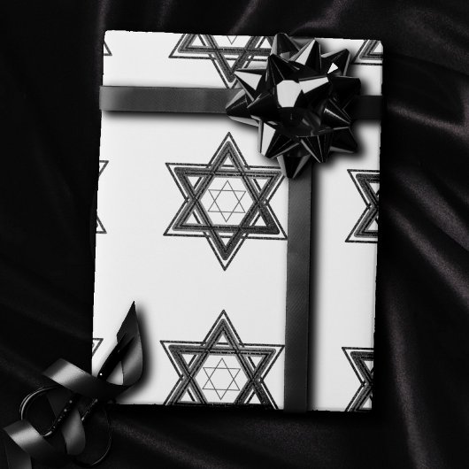 Star of David Pattern | Modern Zwart op Wit Cadeaupapier