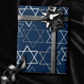Star of David Pattern | Navy blauw en zilver Cadeaupapier