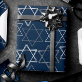 Star of David Pattern | Navy blauw en zilver Cadeaupapier