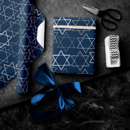 Star of David Pattern | Navy blauw en zilver Cadeaupapier