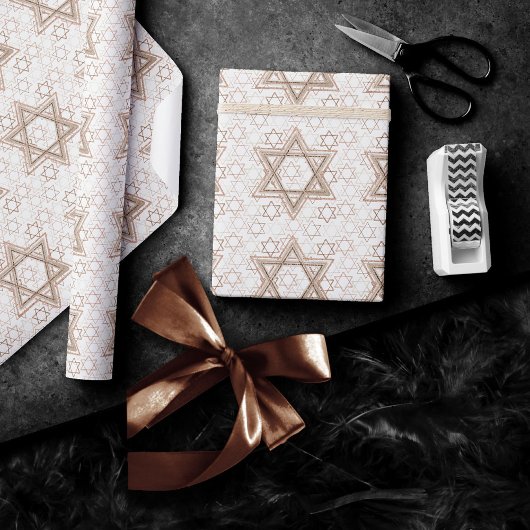 Star of David Pattern | Roos Gold Scatter Glitter Cadeaupapier
