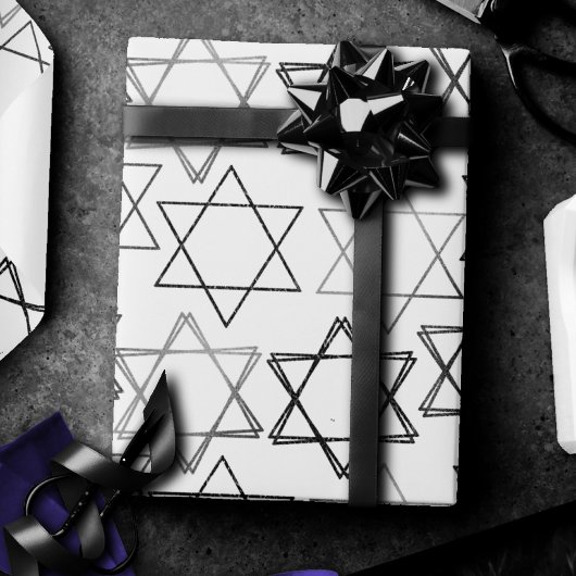 Star of David Pattern | Silver en White Classic Cadeaupapier