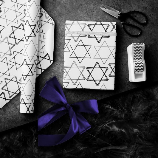 Star of David Pattern | Silver en White Classic Cadeaupapier