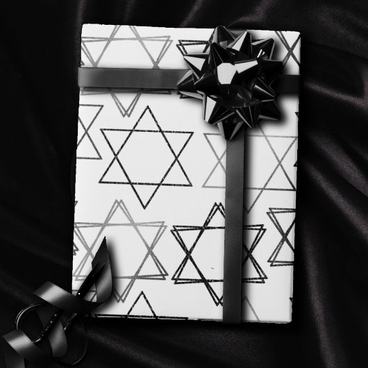 Star of David Pattern | Silver en White Classic Cadeaupapier