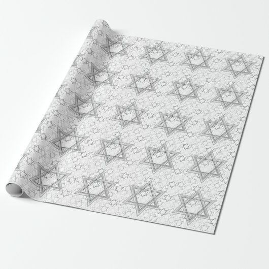 Star of David Pattern | Silver en White Scatter Cadeaupapier (Uitgerold)