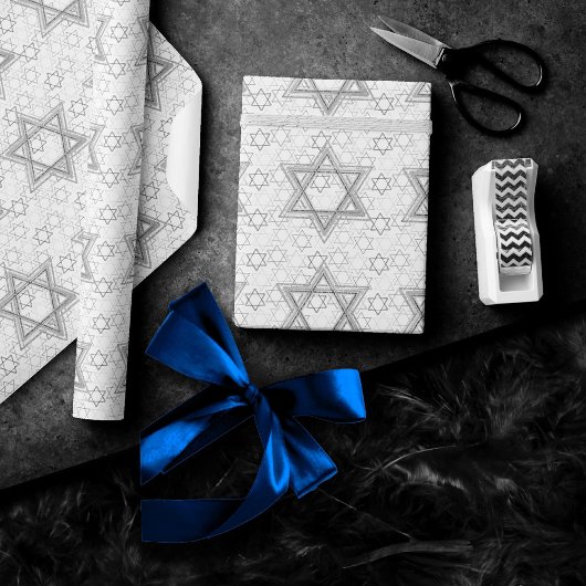 Star of David Pattern | Silver en White Scatter Cadeaupapier
