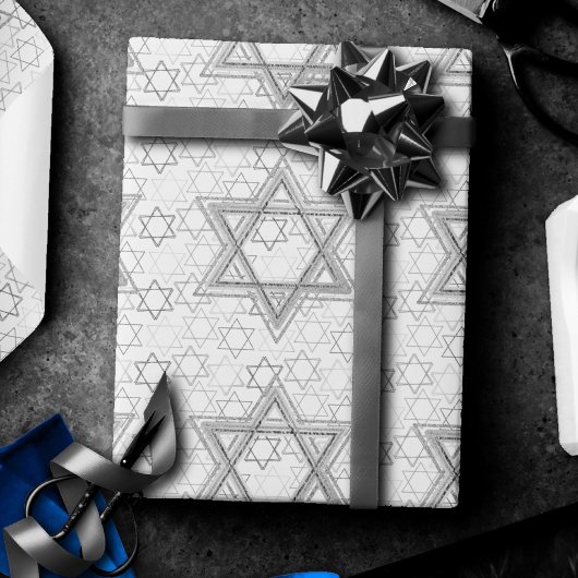 Star of David Pattern | Silver en White Scatter Cadeaupapier