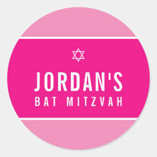 STAR OF DAVID roze vleermuis mitzvah logo Ronde Sticker