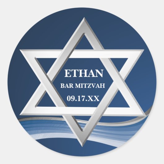 Star of David Steel Wave Bar Mitzvah Ronde Sticker (Voorkant)
