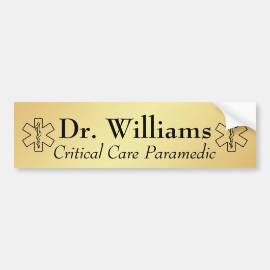 Star of Life EMT Paramedic Personalized EMS Gold Bumpersticker (Voorkant)