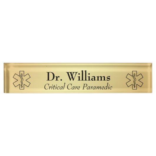 Star of Life EMT Paramedic Personalized EMS Gold Naambordje (Voorkant)