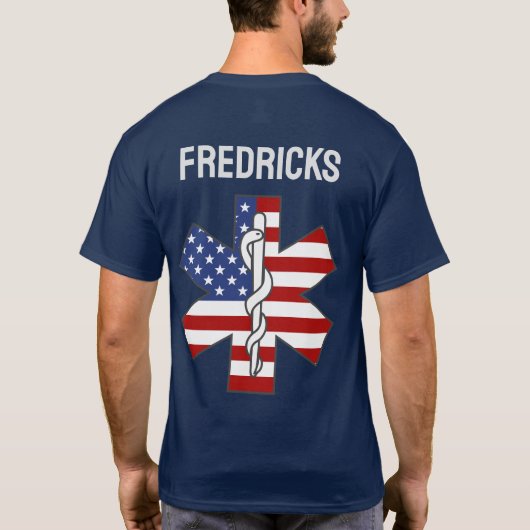 Star of Life Patriottische Ambulance EMT Aangepast T-shirt (Achterkant)