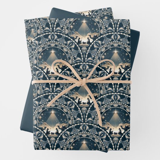 Star of Wonder Mandala Geboorte Art Deco Scallops Inpakpapier Vel (In situ)