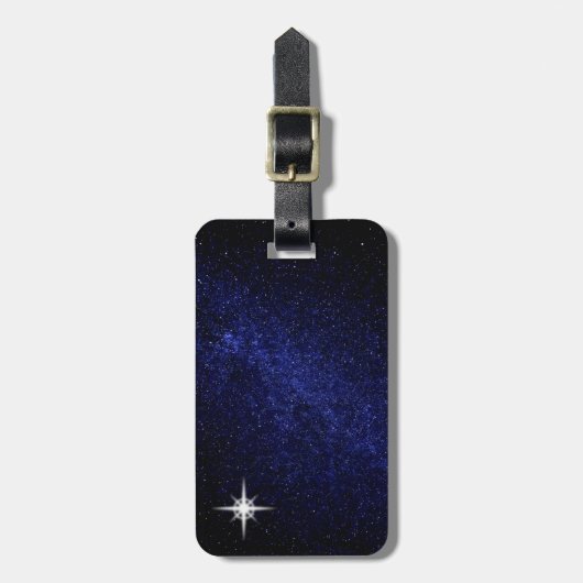 Star on Navy Blue Milky Way Galaxy Bagagelabel (Voorkant verticaal)