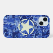 Star on Navy Digital Camo Achtergrond iPhone 15 Case (Achterkant horizontaal)