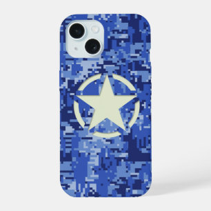Star on Navy Digital Camo Achtergrond iPhone 15 Case