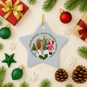  Star Ornament Girl met Speelgoed Horse Scene