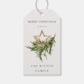 Star Ornament Pine Branch Fauna Merry Kerstmis Cadeaulabel (Voorkant)