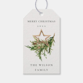 Star Ornament Pine Branch Fauna Merry Kerstmis Cadeaulabel