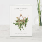 Star Ornament Pine Branch Fauna Merry Kerstmis Feestdagen Kaart (Voorkant)