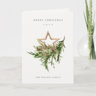 Star Ornament Pine Branch Fauna Merry Kerstmis Feestdagen Kaart