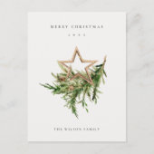 Star Ornament Pine Branch Fauna Merry Kerstmis Feestdagenkaart (Voorkant)