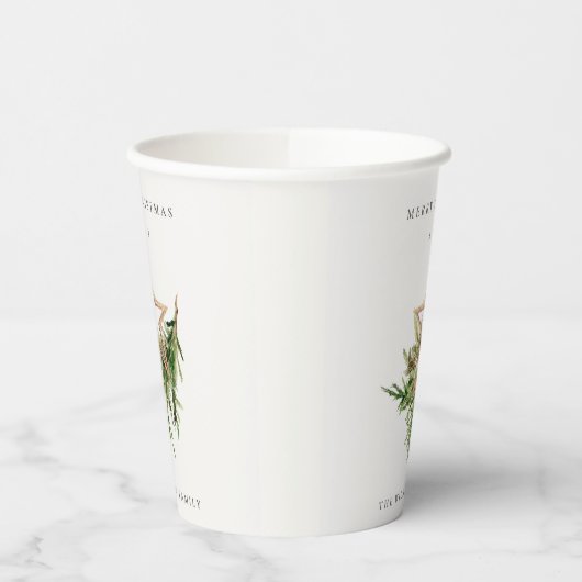 Star Ornament Pine Branch Fauna Merry Kerstmis Papieren Bekers (Links)