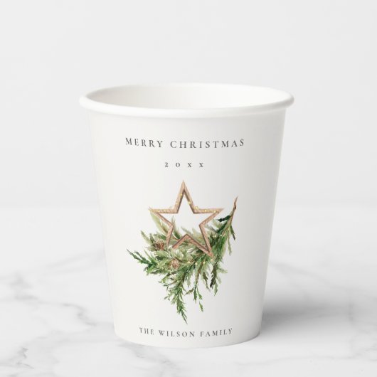 Star Ornament Pine Branch Fauna Merry Kerstmis Papieren Bekers (Voorkant)