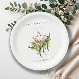 Star Ornament Pine Branch Fauna Merry Kerstmis Papieren Bordje