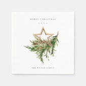 Star Ornament Pine Branch Fauna Merry Kerstmis Servet (Voorkant)