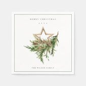 Star Ornament Pine Branch Fauna Merry Kerstmis Servet (Voorkant)