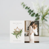 Star Ornament Pine Fauna Foto Merry Kerstry Feestdagenkaart (Staand voorkant)