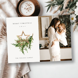 Star Ornament Pine Fauna Foto Merry Kerstry Feestdagenkaart