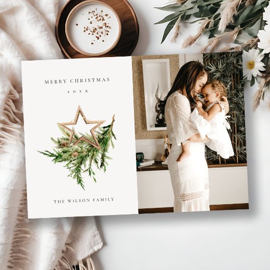 Star Ornament Pine Fauna Foto Merry Kerstry Feestdagenkaart