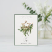 Star Ornament Pine Fauna Logo Merry kerst Feestdagenkaart (Staand voorkant)