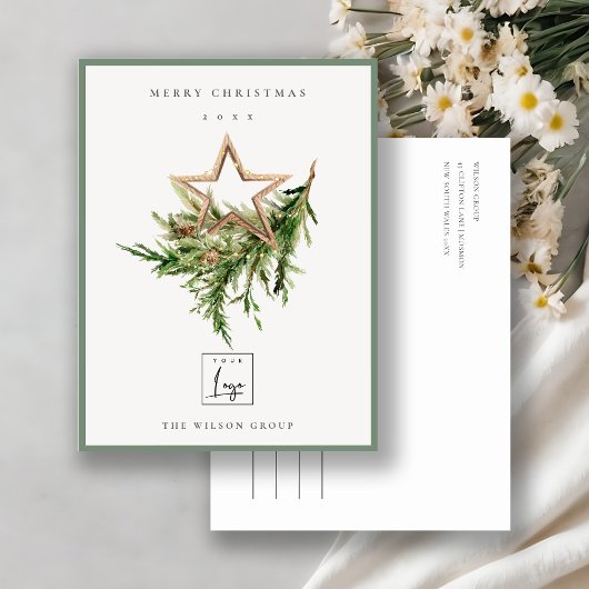 Star Ornament Pine Fauna Logo Merry kerst Feestdagenkaart